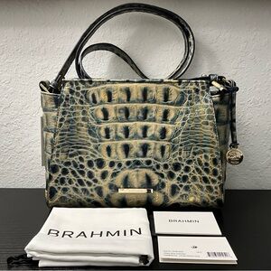 Brahmin Hillary TAUPE NAVY GOLD MELBOURNE W/Leather Eye Medallion on Front
